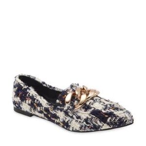 Steve Madden Multicolor Tweed Loafers with Gold Chain
